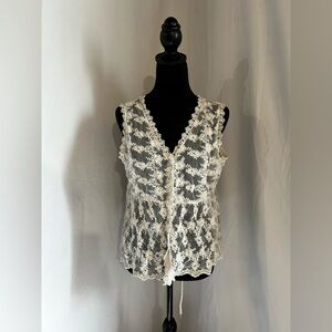 White cream embroidered Lace Button up Tank whimsy floral Summer Sheer Dainty